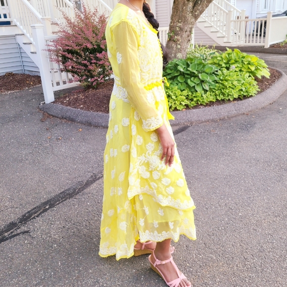 8️⃣2️⃣New boutique Pink,yellow chikankari maxi dress - Picture 9 of 12